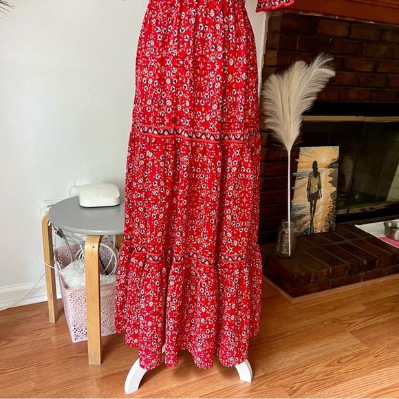 Max Studio Ruffle Collar Boho Floral Print Tiered Maxi Dress - Picture 4 of 7